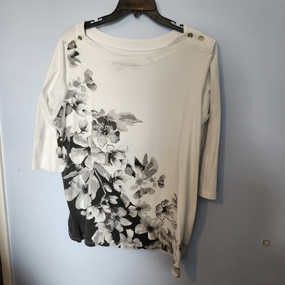 Jessica London Black and White Floral Blouse